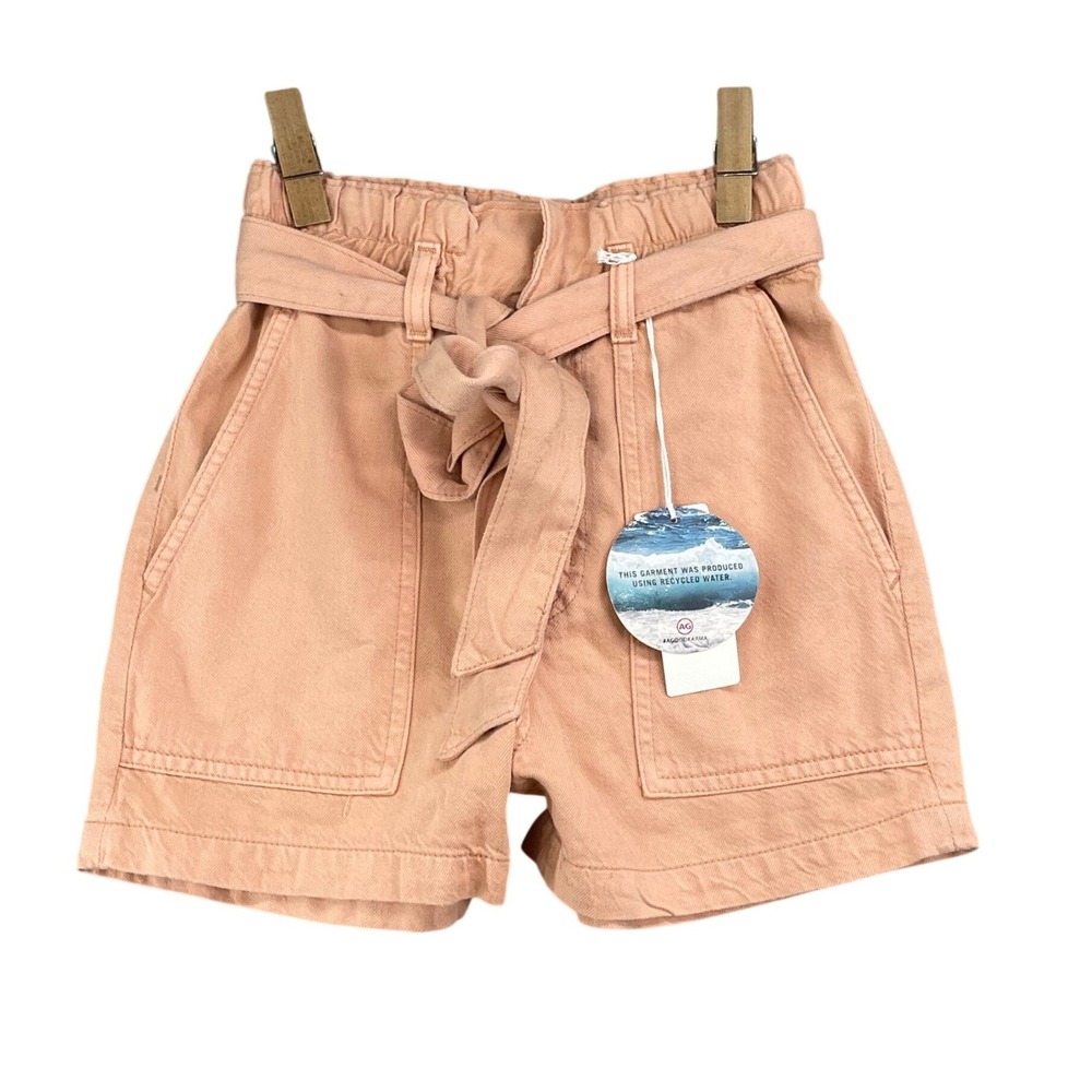AG Adriano Goldschmied Paperbag Shorts Womens 23 Pink Tie Waist Cotton Silk NWT